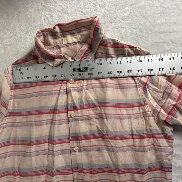 CP Shades Womens XS Striped Button-Up Blouse Cotton/Silk Red/Beige Pleated Hem - Picture 6 of 8